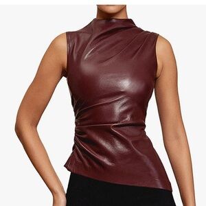 Burgundy faux leather high neck top